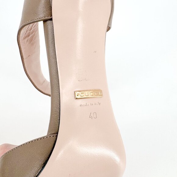 Gucci Sylvie Chain d'Orsay Pumps EU 40 US 10 Tan Leather High Heel Taupe Pointed - Picture 12 of 14